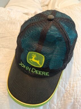 John Deere Black Mesh Cap with Yellow Green Trim